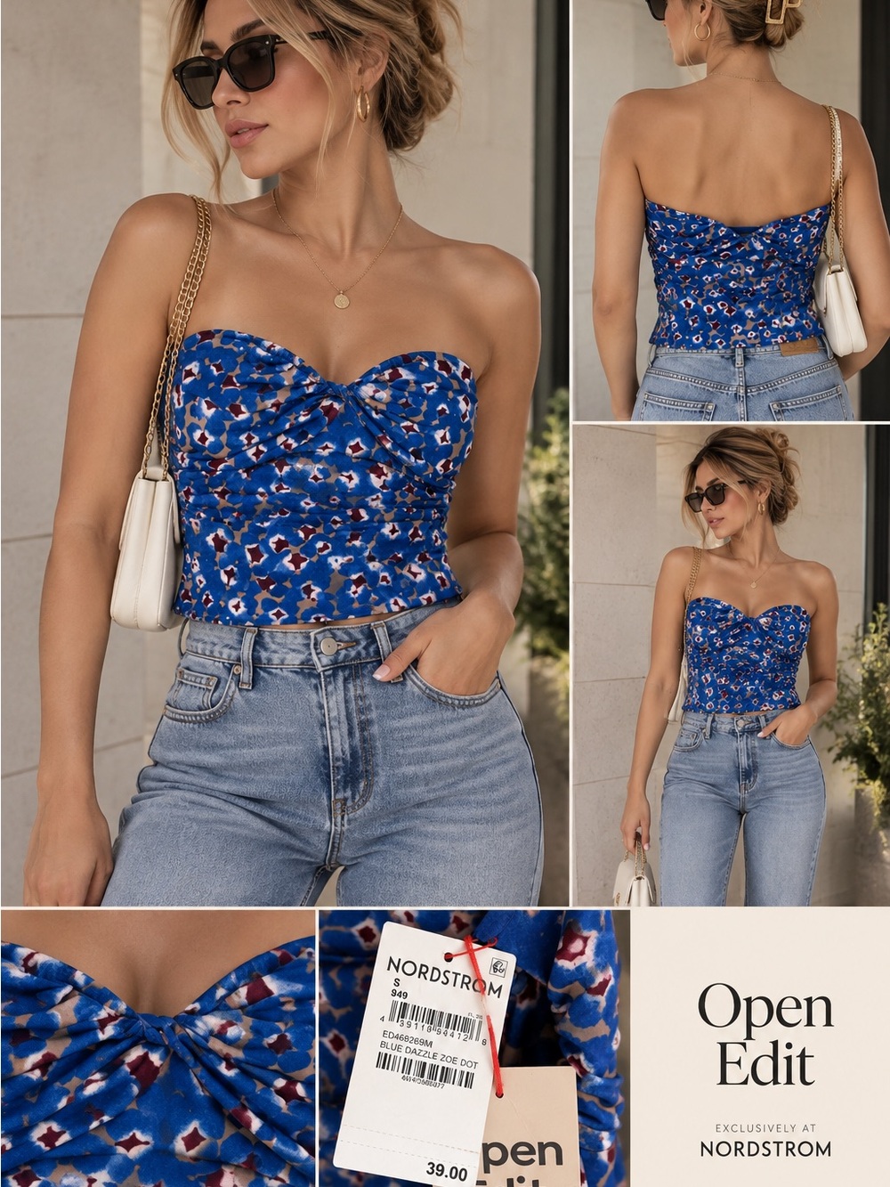 Nordstrom Blue Floral Strapless Twist Bust Camisole
